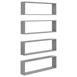vidaXL Estante cubo pared 4 uds contrachapada gris Sonoma 100x15x30 cm