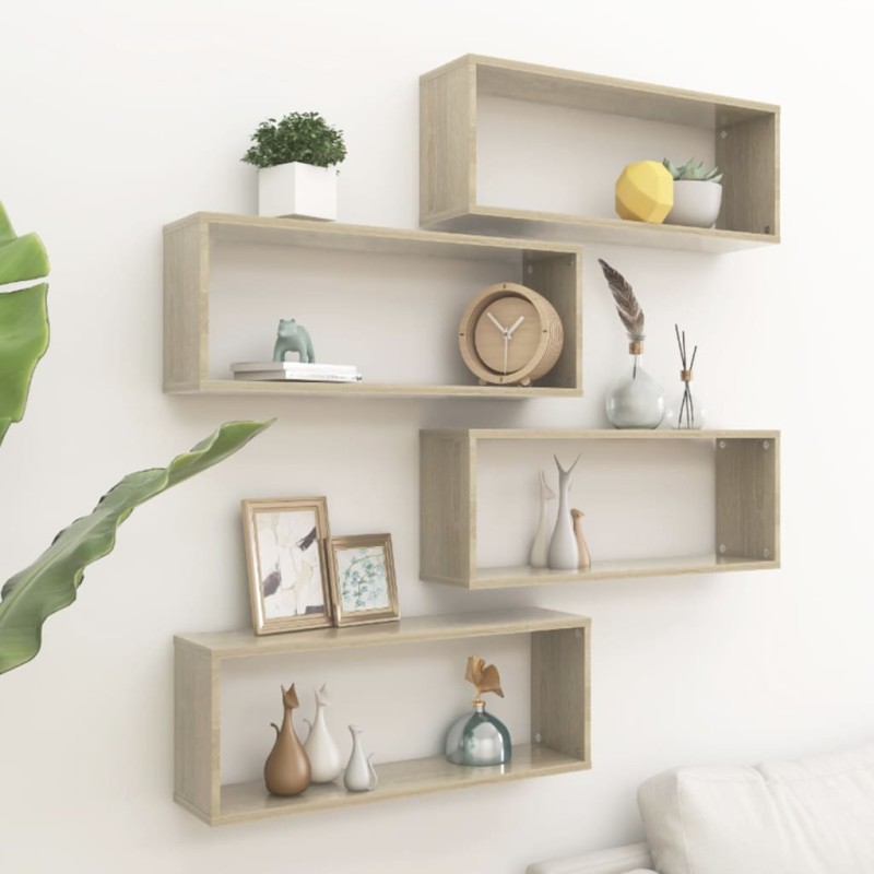 vidaXL Estante cubo pared 4 uds contrachapado roble Sonoma 60x15x23 cm vidaXL Estante cubo pared 4 uds contrachapado roble Sonoma 60x15x23 cm