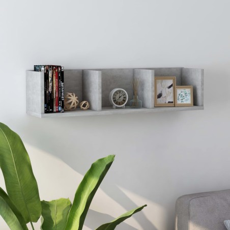 vidaXL Estante de pared para CD contrachapada hormigón 75x18x18cm