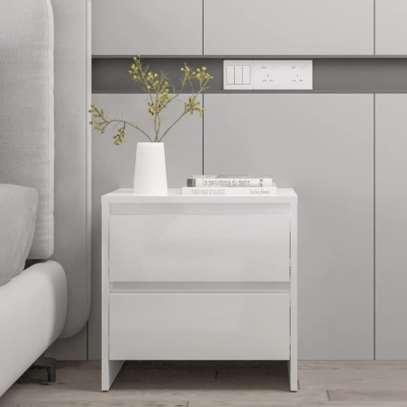 vidaXL Mesita de noche madera ingeniería blanco brillo 45x34,5x44,5 cm