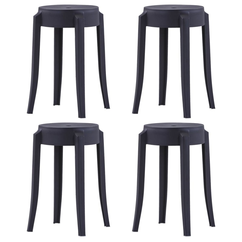 vidaXL Taburetes apilables 4 unidades plástico negro vidaXL Taburetes apilables 4 unidades plástico negro