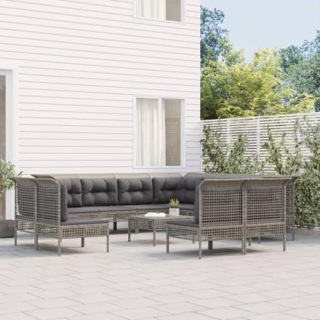 vidaXL Set de muebles de jardín 11 pzas y cojines ratán sintético gris