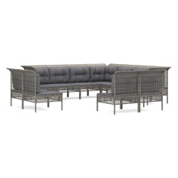 vidaXL Set de muebles de jardín 11 pzas y cojines ratán sintético gris