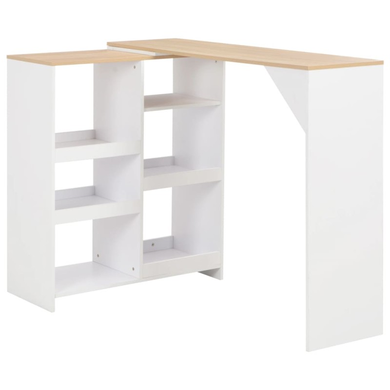 vidaXL Mesa alta de bar con estante móvil blanca 138x39x110 cm