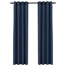 vidaXL Cortinas opacas con ojales look de lino 2 pzas azul 140x245 cm
