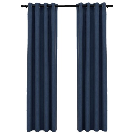 vidaXL Cortinas opacas con ojales look de lino 2 pzas azul 140x245 cm