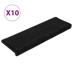 vidaXL Alfombrillas de escalera 10 unidades negro 65x21x4 cm