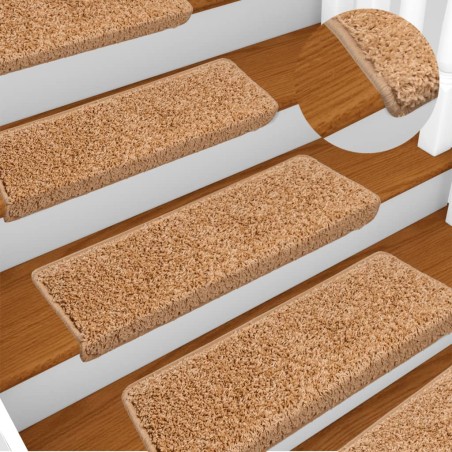 vidaXL Alfombras de peldaños de escalera 15 uds beige 65x21x4 cm