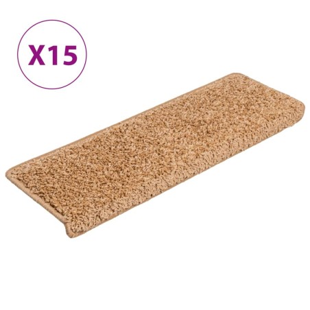 vidaXL Alfombras de peldaños de escalera 15 uds beige 65x21x4 cm