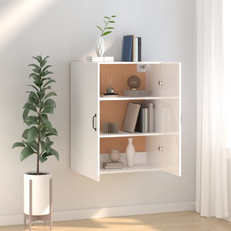vidaXL Armario colgante contrachapada blanco brillo 69,5x34x90 cm