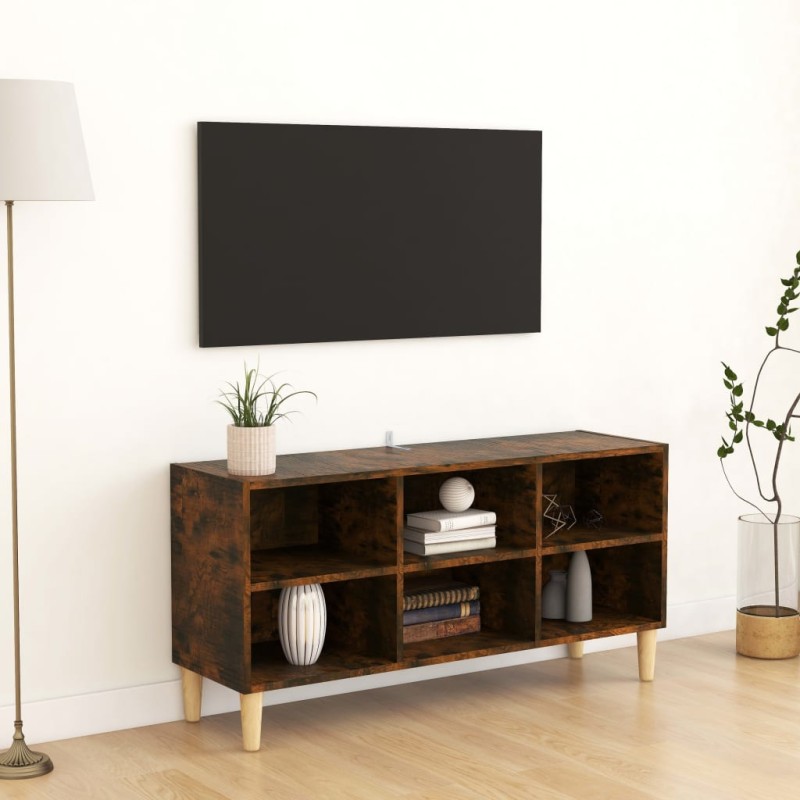 vidaXL Mueble de TV patas madera maciza roble ahumado 103,5x30x50 cm vidaXL Mueble de TV patas madera maciza roble ahumado 103,5x30x50 cm