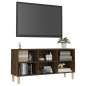vidaXL Mueble de TV patas madera maciza roble ahumado 103,5x30x50 cm vidaXL Mueble de TV patas madera maciza roble ahumado 103,5x30x50 cm