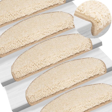 vidaXL Alfombras de peldaños de escalera 15 uds crema 65x21x4 cm