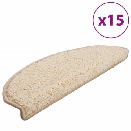 vidaXL Alfombras de peldaños de escalera 15 uds crema 65x21x4 cm