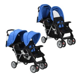 vidaXL Carrito para 2 niños tandem de acero azul y negro 