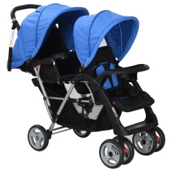 vidaXL Carrito para 2 niños tandem de acero azul y negro 