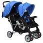 vidaXL Carrito para 2 niños tandem de acero azul y negro 