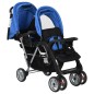 vidaXL Carrito para 2 niños tandem de acero azul y negro 