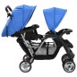 vidaXL Carrito para 2 niños tandem de acero azul y negro 