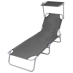 vidaXL Tumbona plegable con parasol de acero gris