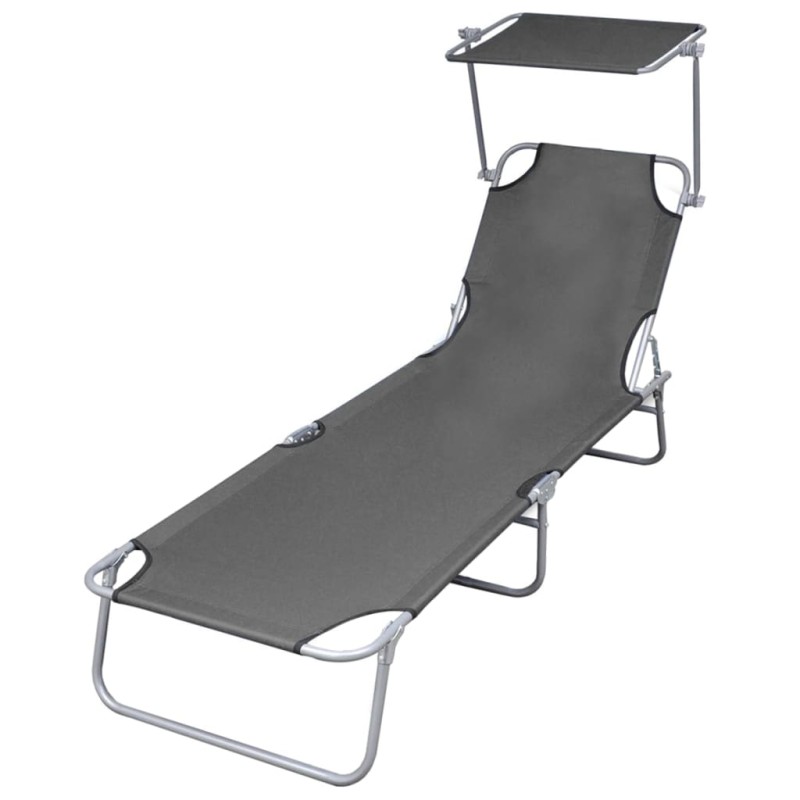 vidaXL Tumbona plegable con parasol de acero gris