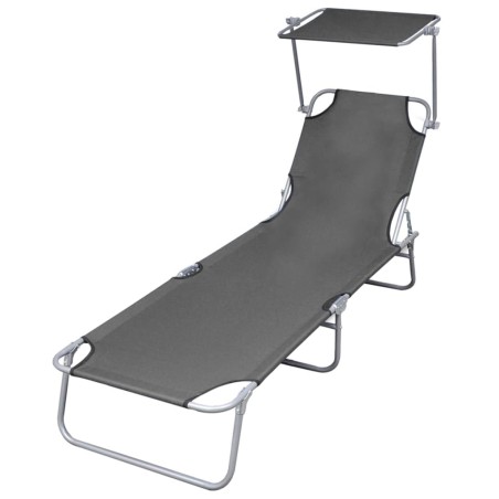 vidaXL Tumbona plegable con parasol de acero gris
