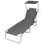 vidaXL Tumbona plegable con parasol de acero gris