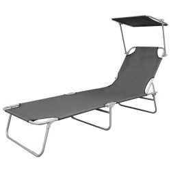 vidaXL Tumbona plegable con parasol de acero gris