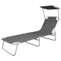 vidaXL Tumbona plegable con parasol de acero gris