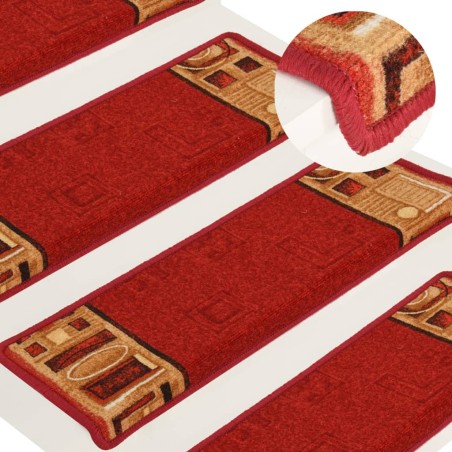 vidaXL Alfombrilla autoadhesiva para escalera 15 uds rojo 65x21x4 cm