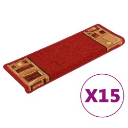 vidaXL Alfombrilla autoadhesiva para escalera 15 uds rojo 65x21x4 cm