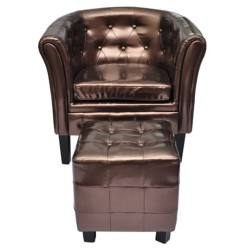vidaXL Sillón con diseño de cubo con reposapiés cuero sintético marrón