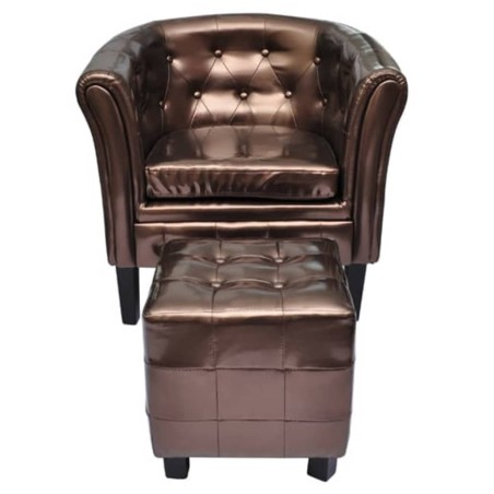 vidaXL Sillón con diseño de cubo con reposapiés cuero sintético marrón