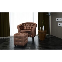 vidaXL Sillón con diseño de cubo con reposapiés cuero sintético marrón