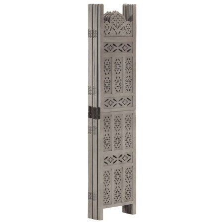 vidaXL Biombo 5 paneles tallado a mano madera de mango gris 200x165 cm