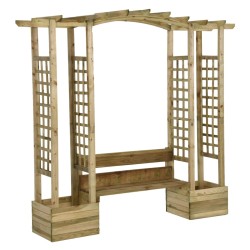 vidaXL Pérgola de jardín con banco y jardineras madera pino impregnada