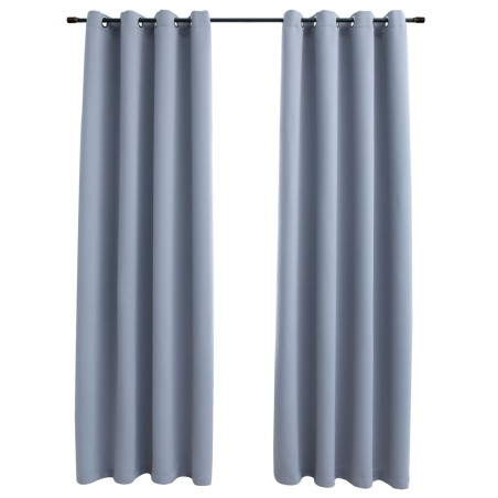 vidaXL Cortinas opacas con anillas de metal 2 pzs gris 140x175 cm