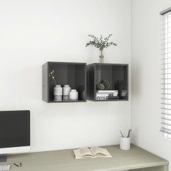 vidaXL Armario pared 2 uds madera contrachapada gris brillo 37x37x37cm