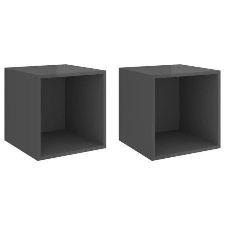 vidaXL Armario pared 2 uds madera contrachapada gris brillo 37x37x37cm