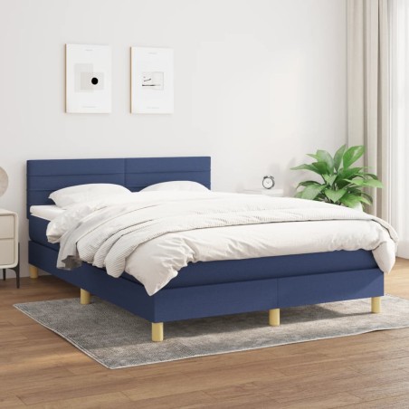 vidaXL Cama box spring con colchón tela azul 140x190 cm