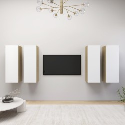 vidaXL Muebles de salón 4 piezas blanco y roble Sonoma 30,5x30x90 cm