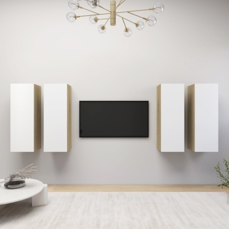 vidaXL Muebles de salón 4 piezas blanco y roble Sonoma 30,5x30x90 cm