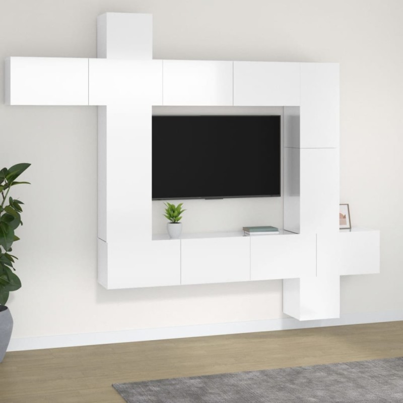 vidaXL Set de muebles de TV 9 pzas madera contrachapada blanco brillo