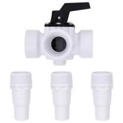 vidaXL Válvula de bola de 3 vías para piscina blanca y negra