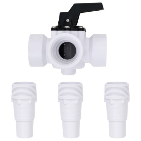 vidaXL Válvula de bola de 3 vías para piscina blanca y negra