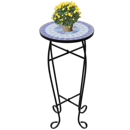 vidaXL Mesa auxiliar para plantas mosaico azul y blanco