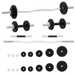 vidaXL Juego de barras y mancuernas de 30 kg hierro fundido