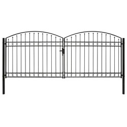vidaXL Cancela de valla doble puerta con arco 400x175 cm acero negro