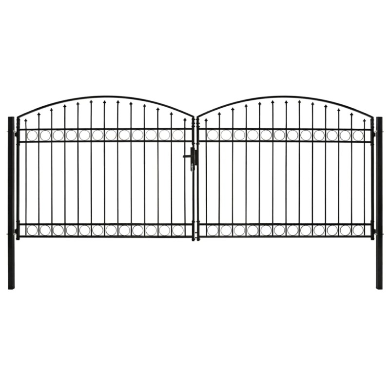 vidaXL Cancela de valla doble puerta con arco 400x175 cm acero negro vidaXL Cancela de valla doble puerta con arco 400x175 cm acero negro