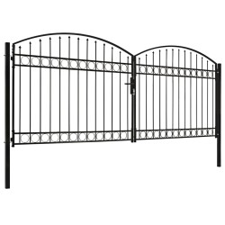 vidaXL Cancela de valla doble puerta con arco 400x175 cm acero negro